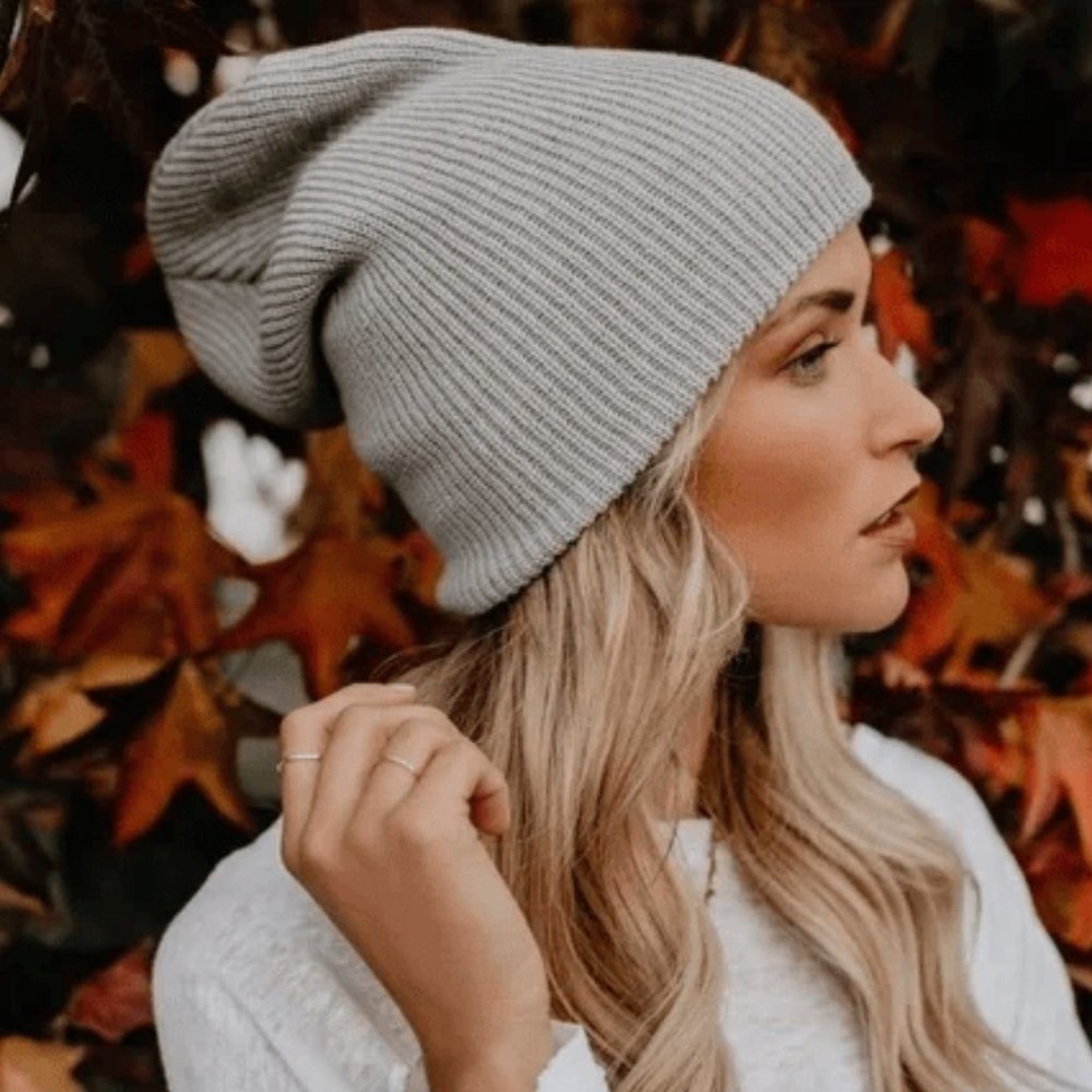 Steel Grey Low Gauge Ribbed Knit Slouchy Beanie - Picture 2 of 7